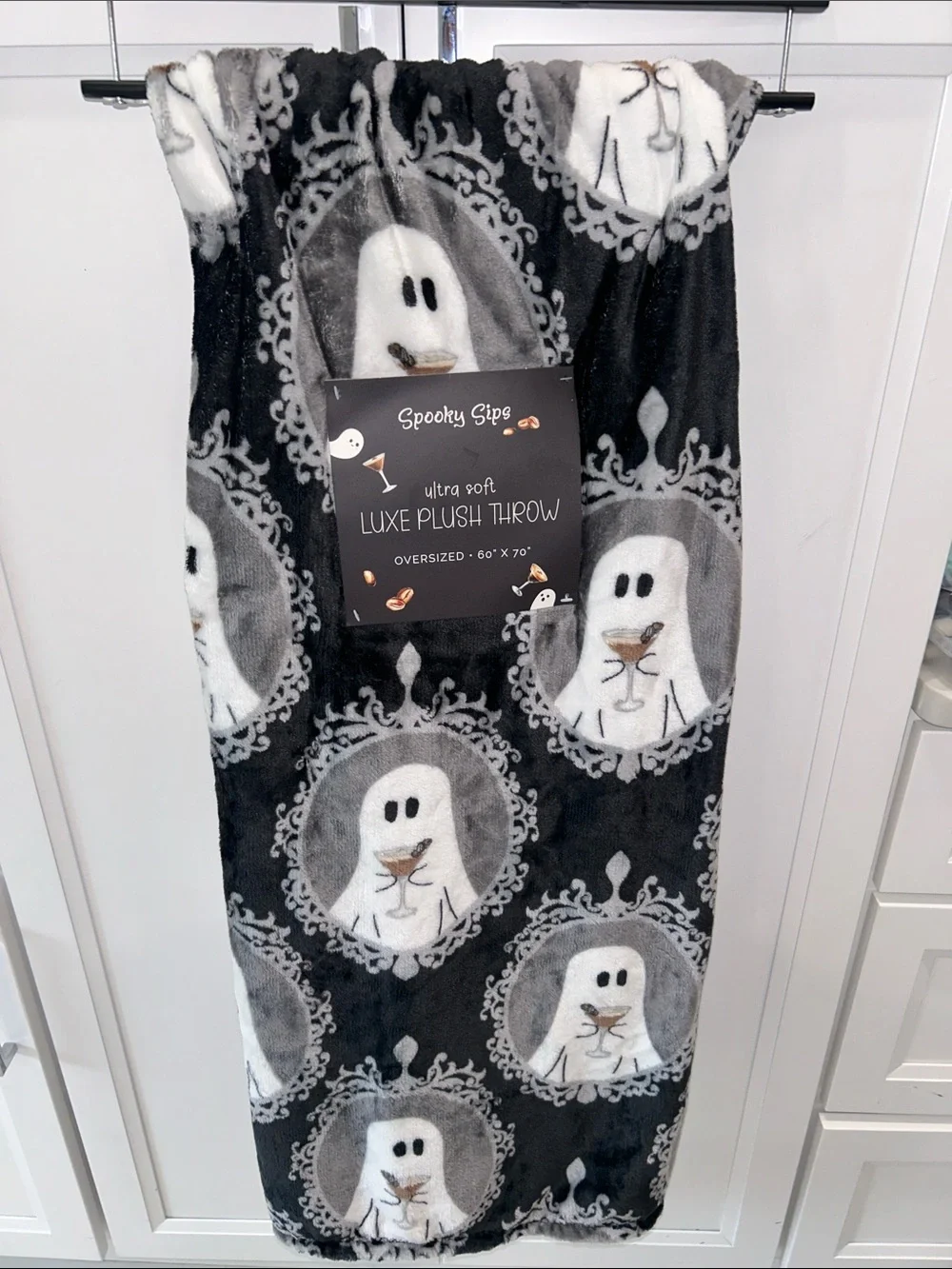 Spooky Sips Ghost Martini Halloween Oversized Throw Blanket 60”x70”